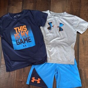 Under Armour Boys' Blue & Gray Active Tees with Blue Shorts